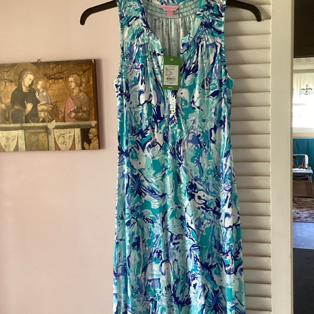 Lilly Pulitzer Turquoise & Navy Floral Maxi Dress